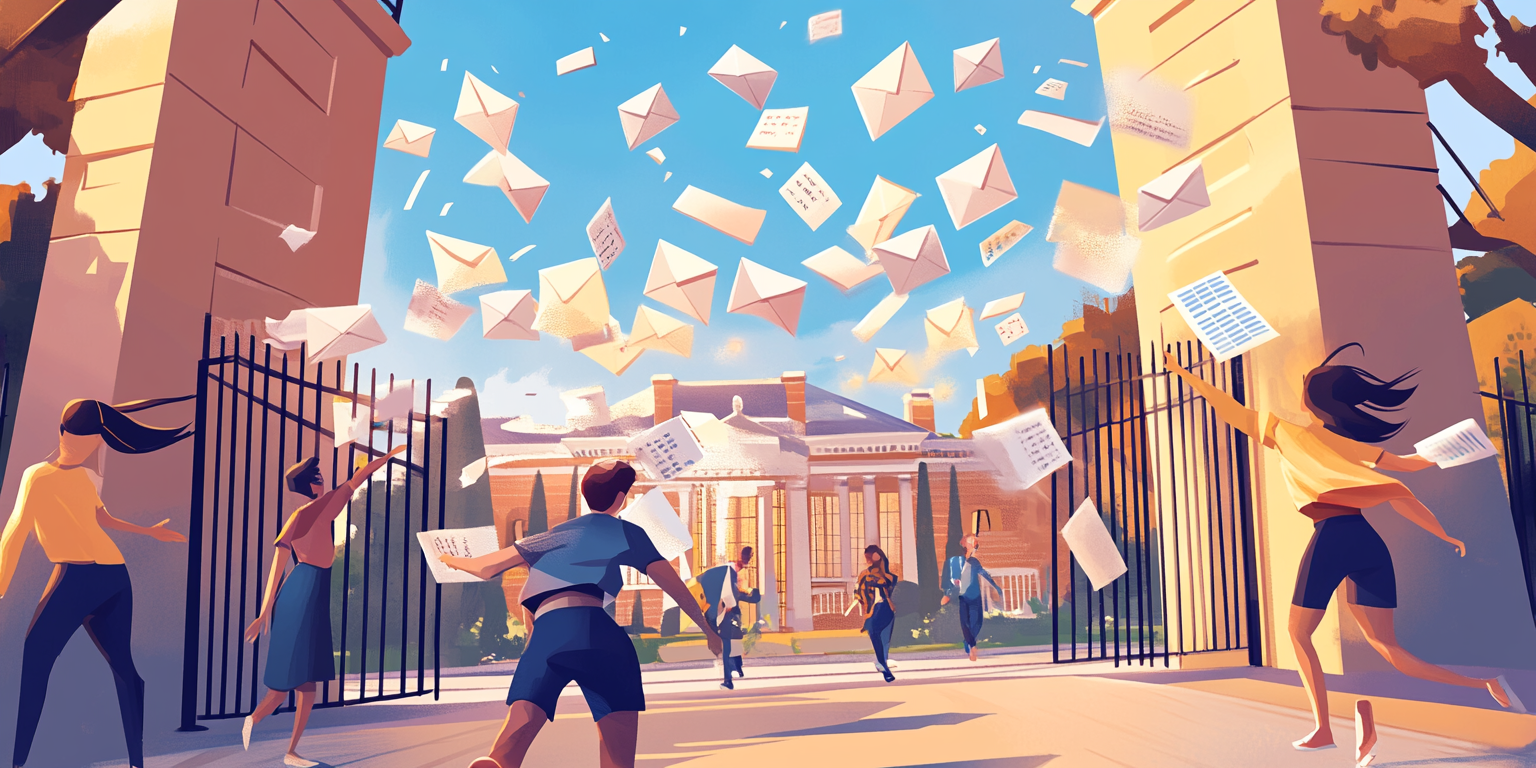 Midjourney prompt: A modern, minimalist illustration showing a chaotic pile of email envelopes transforming into organized calendar blocks, soft gradients, clean lines, --ar 2:1 Calendar organization visualization